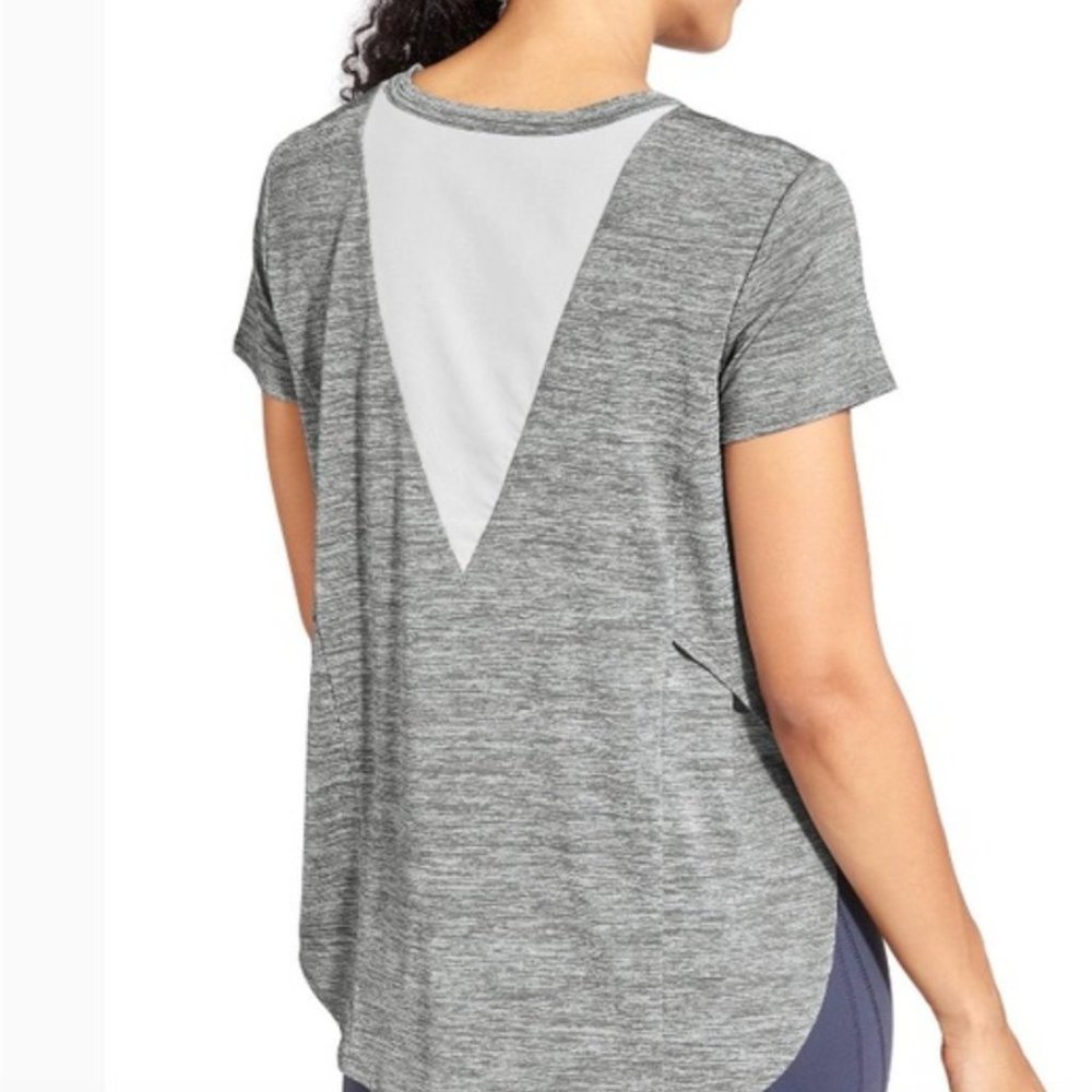 Athleta Utopia Short Sleeve Tee Gray/White XS - Picture 2 of 12